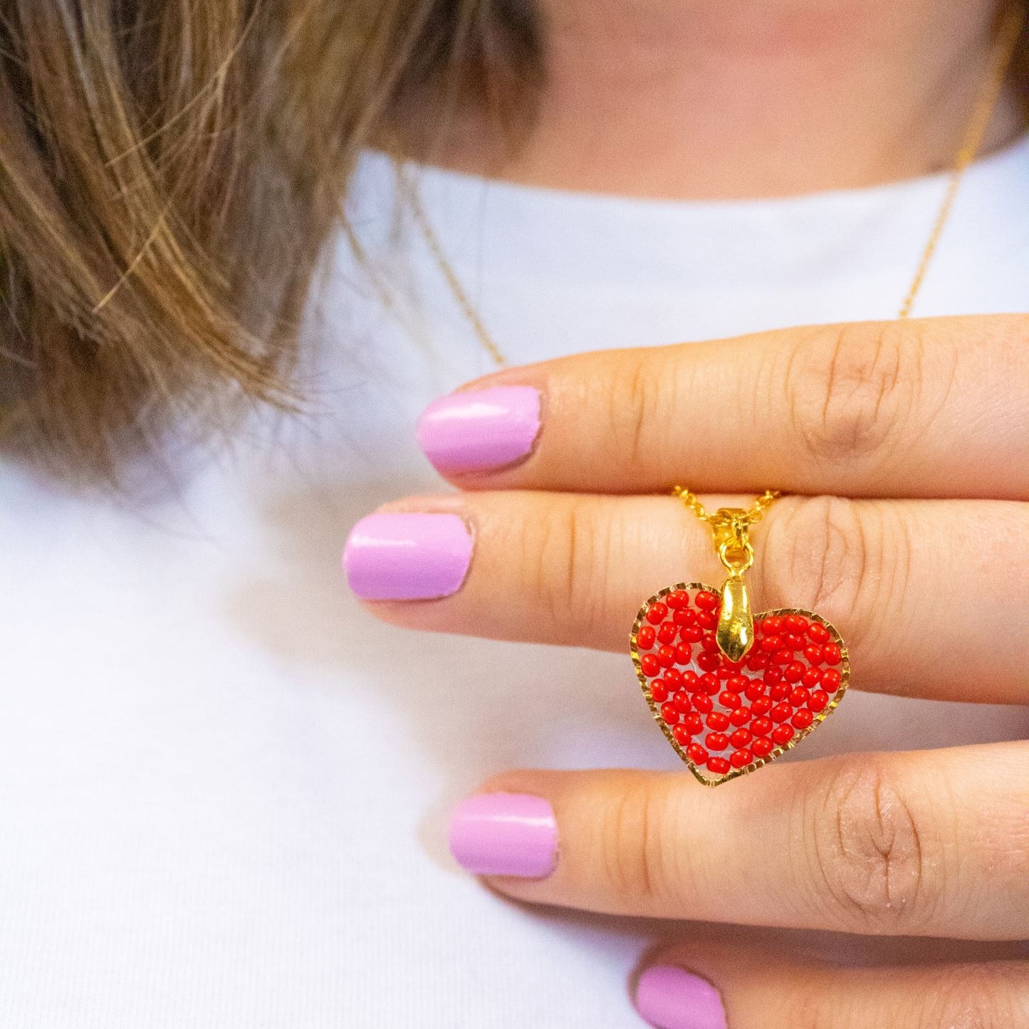 Red Heart Dangle Earrings, heart Shaped filled with glass beads. Size in width is 0.75 inches x 1.5 inches in length. Hypoallergenic, Handmade, Premier Quality, Super Lightweight. Perfect for gifts #style_necklace-only